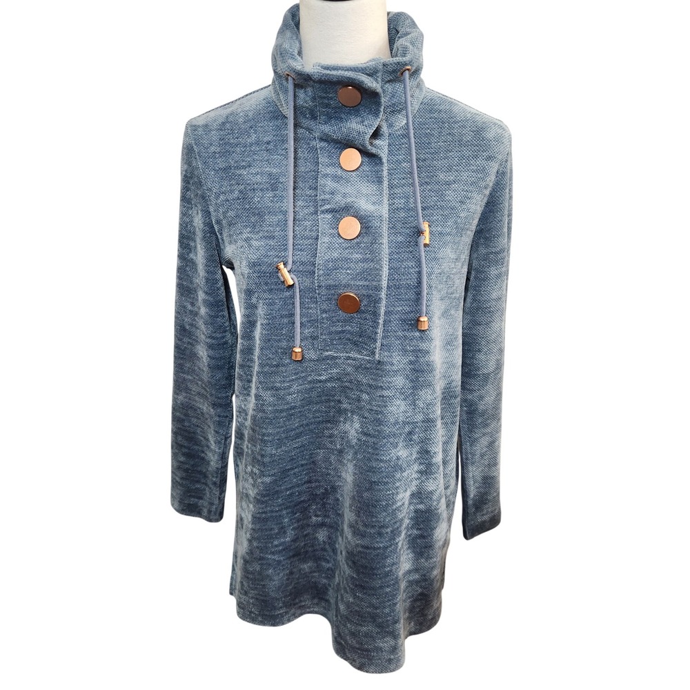 Soft Surroundings‎ Tunic Top Chenille Blue 1/2 Snap Sporty Pullover Womens Small